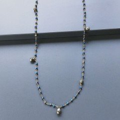 Collana A Nodo Orafo Rosato Con Cristallo Blu Metallizzato E Pirite Naturale Collana A Nodo Orafo Rosato Con Cristallo Blu Metallizzato E Pirite Naturale
