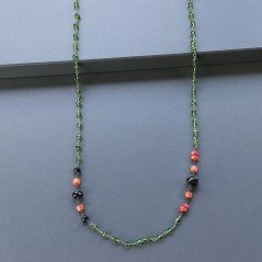 Collana A Nodo Orafo Argentato Con Cristallo Verde,Corallo Bamboo E Spinello Nero