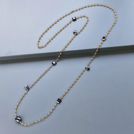 Collana A Nodo Orafo Dorato Con Cristallo Giallo E Granato