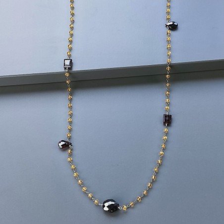 Collana A Nodo Orafo Dorato Con Cristallo Giallo E Granato