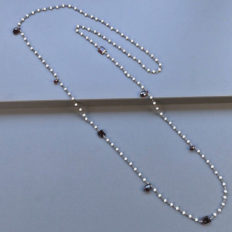 Collana A Nodo Orafo Argentato Con Cristallo Opaco E Granato
