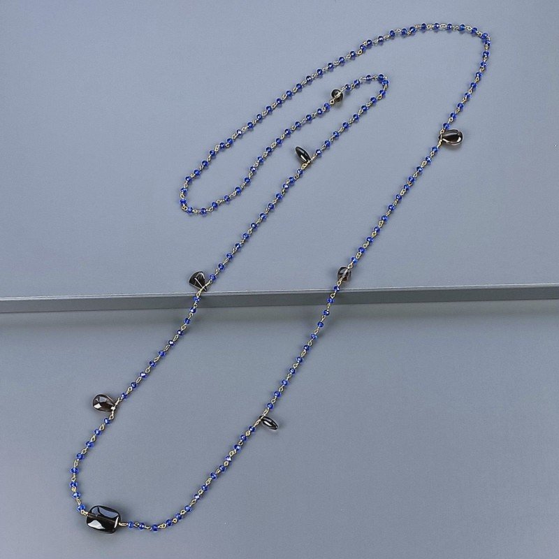 Collana A Nodo Orafo Dorato Con Cristallo Blu E Quarzo Fume