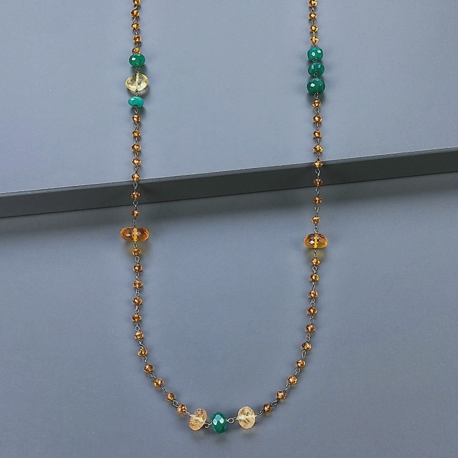 Collana A Nodo Orafo Bianca Con Cristallo Giallo,Onice Verde,Calcite,Quarzo Citrino,Prehnite E Quarzo Citrino Idrotermale