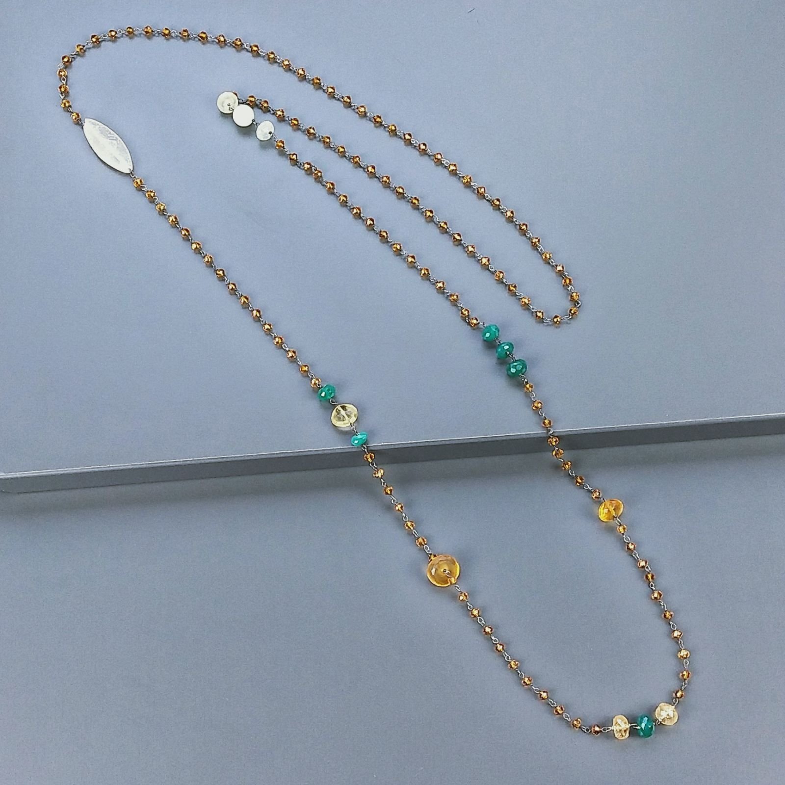 Collana A Nodo Orafo Bianca Con Cristallo Giallo,Onice Verde,Calcite,Quarzo Citrino,Prehnite E Quarzo Citrino Idrotermale