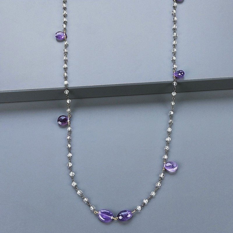 Collana A Nodo Orafo Brunito Con Cristallo Di Rocca E Ametista Africana