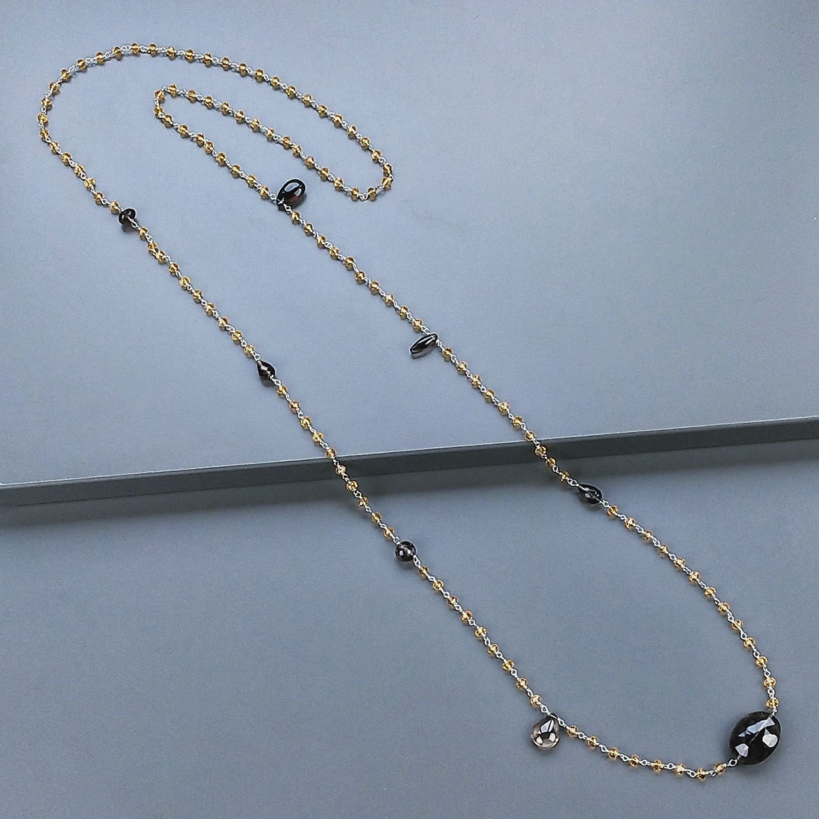 Collana A Nodo Orafo Argentato Con Cristallo Giallo E Quarzo Fume