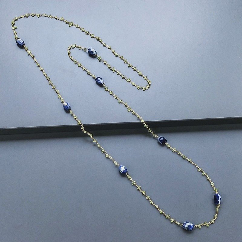 Collana A Nodo Orafo Dorato Con Peridoto E Sodalite Collana A Nodo Orafo Dorato Con Peridoto E Sodalite