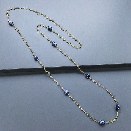 Collana A Nodo Orafo Dorato Con Peridoto E Sodalite