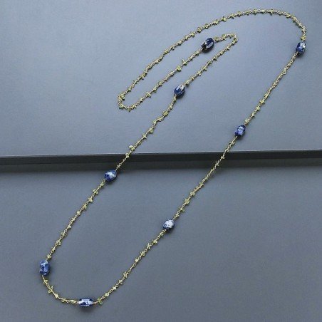 Collana A Nodo Orafo Dorato Con Peridoto E Sodalite