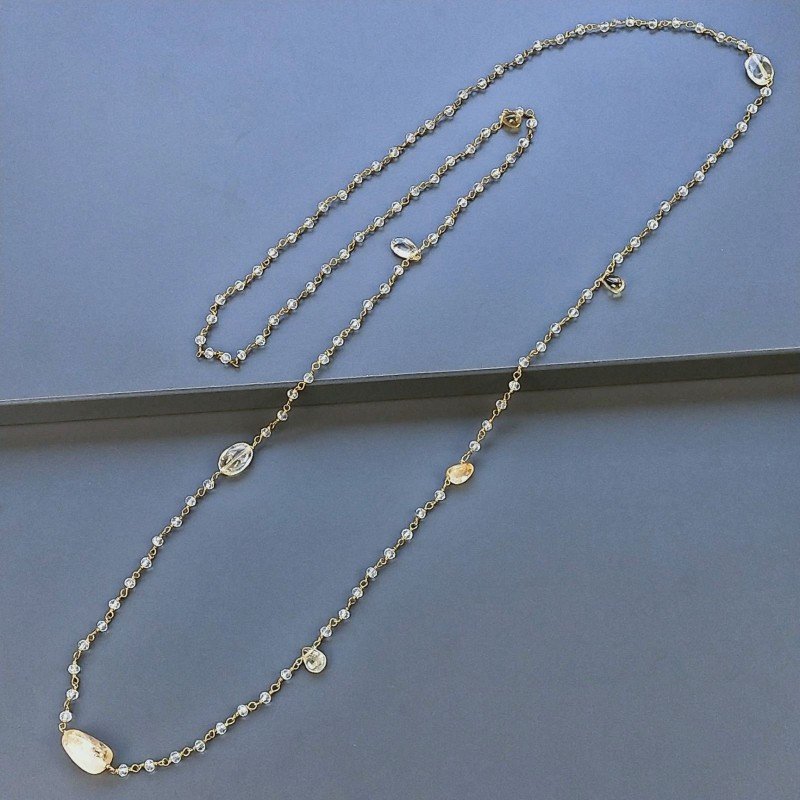 Collana A Nodo Orafo Dorato Con Cristallo E Quarzo Citrino