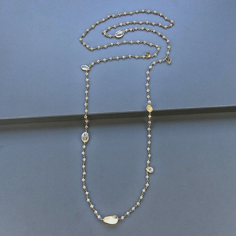 Collana A Nodo Orafo Dorato Con Cristallo E Quarzo Citrino