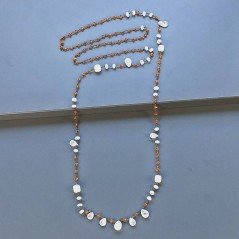 Collana A Nodo Orafo Brunito Con Cristallo Arancio E Labradorite Bianca