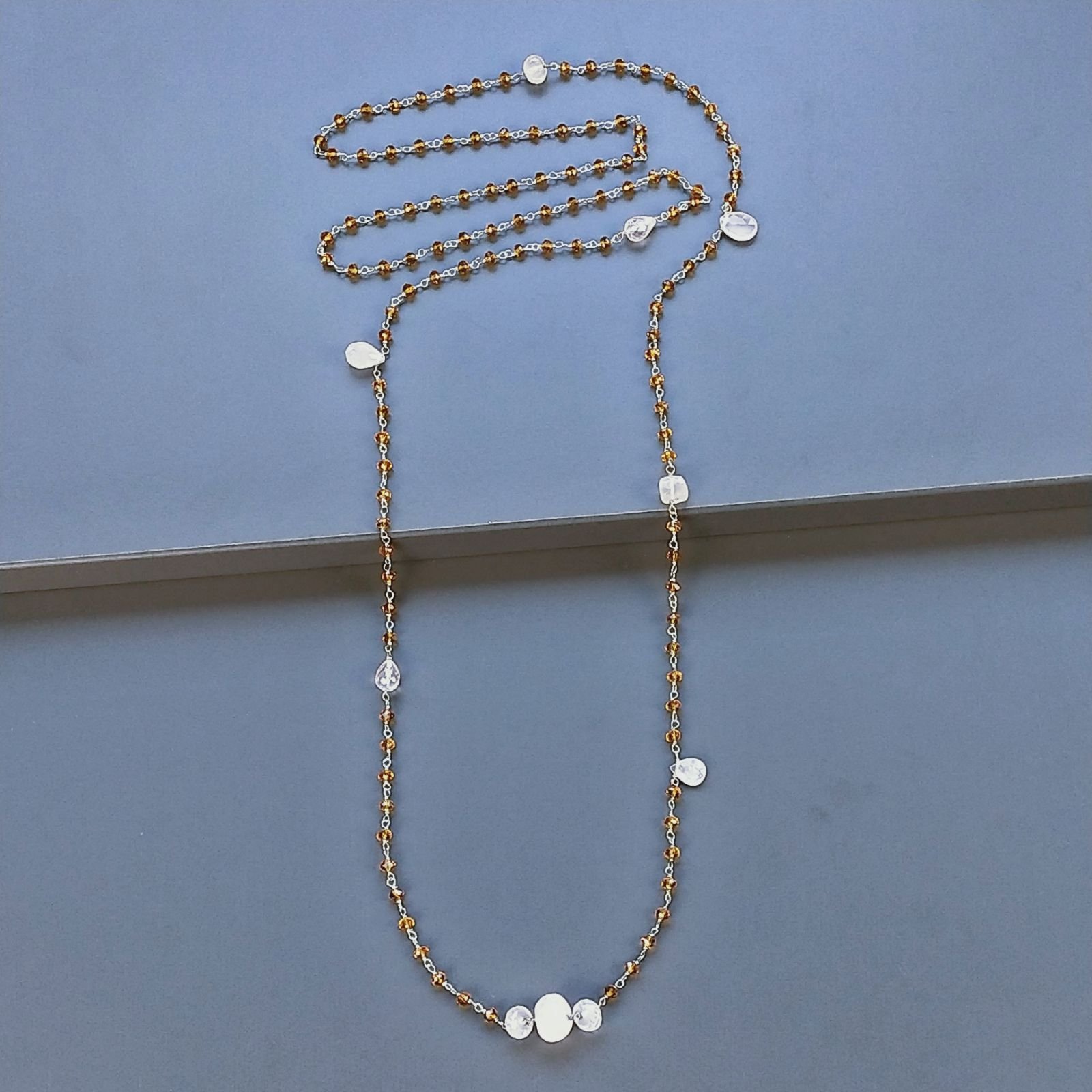 Collana A Nodo Orafo Argentato Con Cristallo Giallo E Quarzo Rosa
