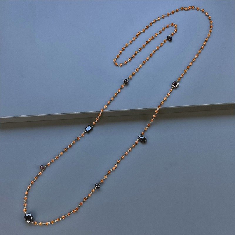 Collana A Nodo Orafo Dorato Con Cristallo Arancio E Granato