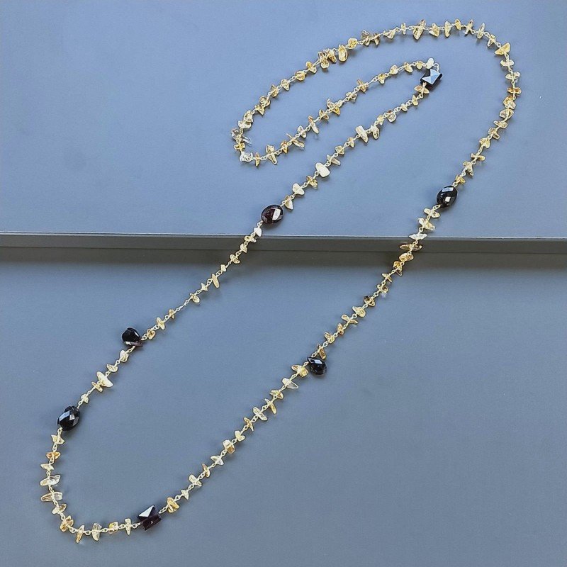 Collana A Nodo Orafo Dorato con Quarzo Citrino E Granato