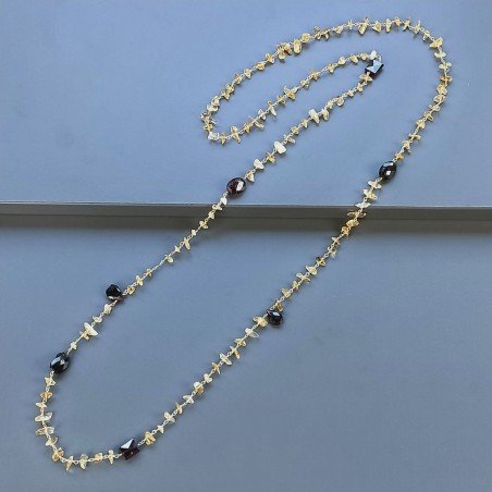 Collana A Nodo Orafo Dorato con Quarzo Citrino E Granato