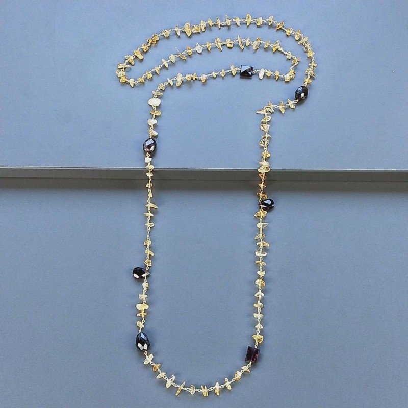 Collana A Nodo Orafo Dorato con Quarzo Citrino E Granato