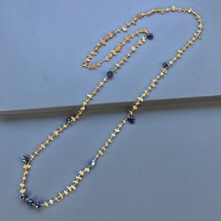 Collana A Nodo Orafo Dorato con Quarzo Citrino E Iolite