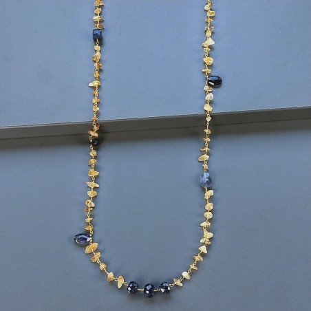 Collana A Nodo Orafo Dorato con Quarzo Citrino E Iolite