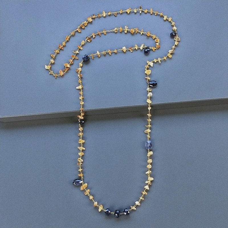Collana A Nodo Orafo Dorato con Quarzo Citrino E Iolite