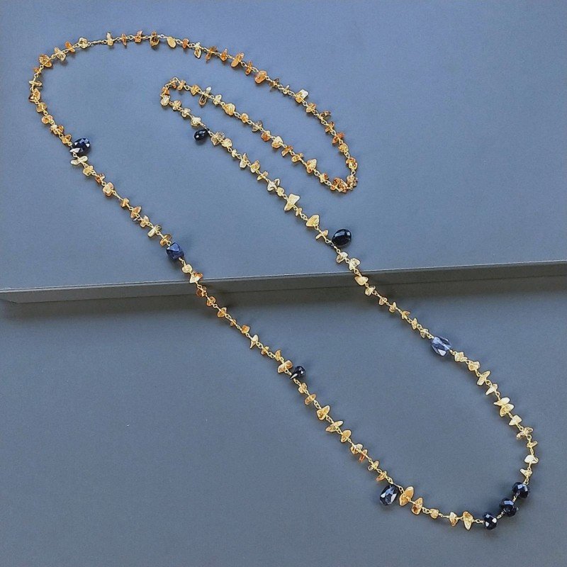Collana A Nodo Orafo Dorato con Quarzo Citrino E Iolite