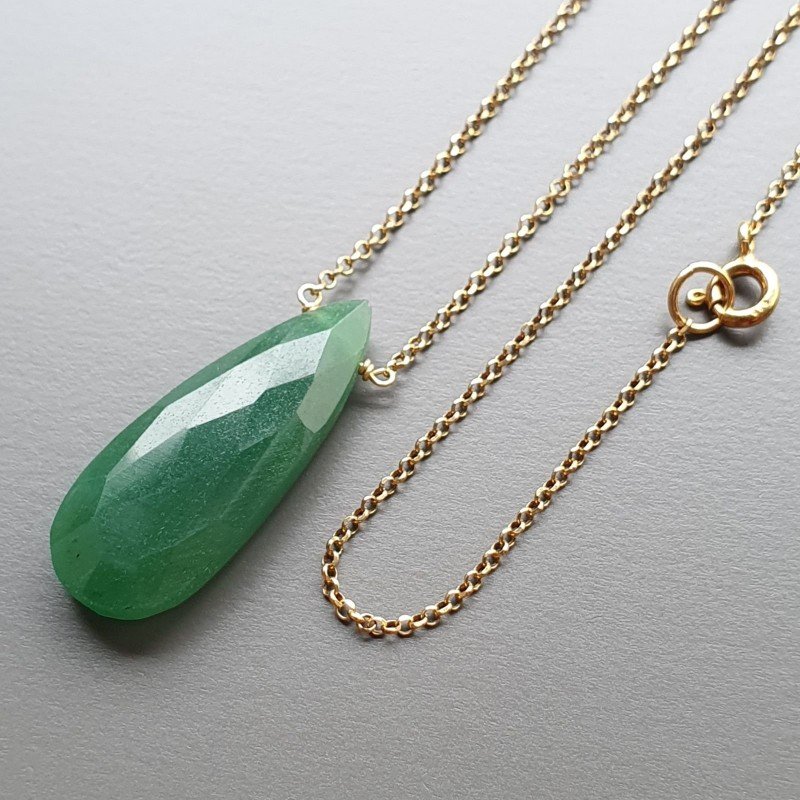 Collana Girocollo Con Catena Dorato Argento 925 E Avventurina Gocce Piatto Briolette Sfaccettate A Mano