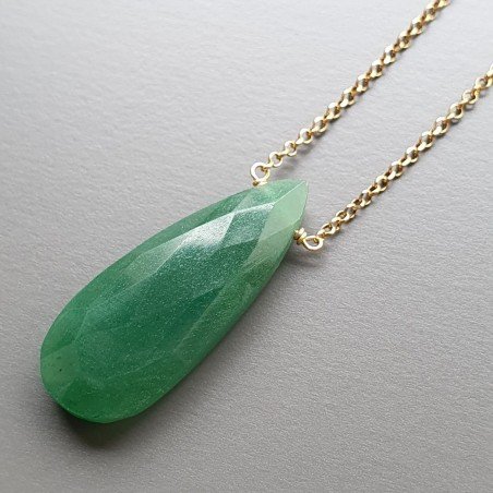 Collana Girocollo Con Catena Dorato Argento 925 E Avventurina Gocce Piatto Briolette Sfaccettate A Mano