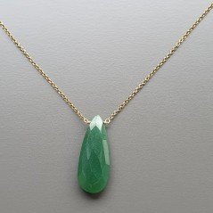 Collana Girocollo Con Catena Dorato Argento 925 E Avventurina Gocce Piatto Briolette Sfaccettate A Mano