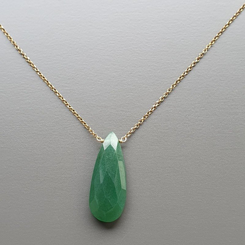 Collana Girocollo Con Catena Dorato Argento 925 E Avventurina Gocce Piatto Briolette Sfaccettate A Mano