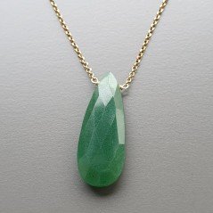 Collana Girocollo Con Catena Dorato Argento 925 E Avventurina Gocce Piatto Briolette Sfaccettate A Mano
