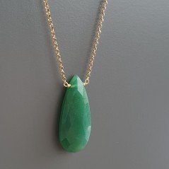 Collana Girocollo Con Catena Dorato Argento 925 E Avventurina Gocce Piatto Briolette Sfaccettate A Mano