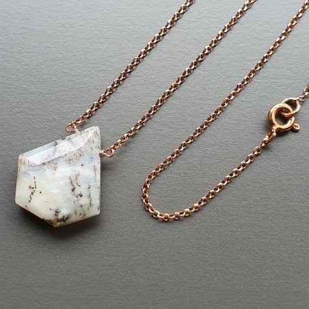 Collana Girocollo Con Catena Oro Rosa Argento 925 E Opale Dendritica Forma Diamante Sfaccettate A Mano