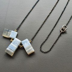 Collana Girocollo Con Catena Brunito Argento 925 E Opale Somalia Forma Rettangolo Baguette Piatto A Mano