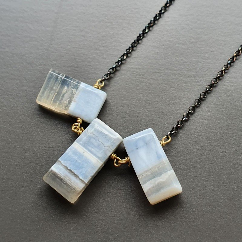 Collana Girocollo Con Catena Brunito Argento 925 E Opale Somalia Forma Rettangolo Baguette Piatto A Mano