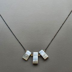 Collana Girocollo Con Catena Brunito Argento 925 E Opale Somalia Forma Rettangolo Baguette Piatto A Mano