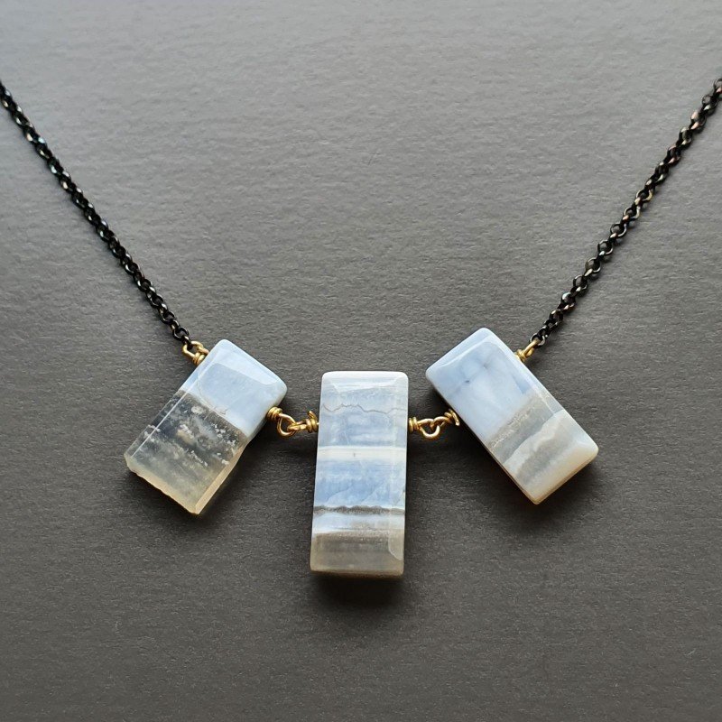 Collana Girocollo Con Catena Brunito Argento 925 E Opale Somalia Forma Rettangolo Baguette Piatto A Mano