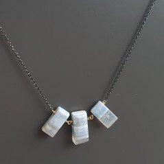 Collana Girocollo Con Catena Brunito Argento 925 E Opale Somalia Forma Rettangolo Baguette Piatto A Mano