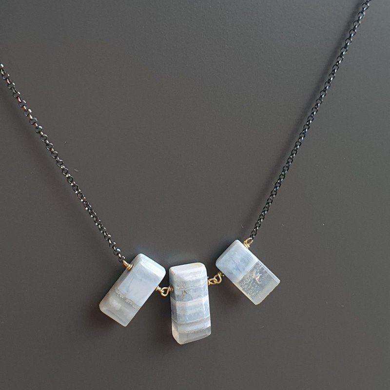 Collana Girocollo Con Catena Brunito Argento 925 E Opale Somalia Forma Rettangolo Baguette Piatto A Mano