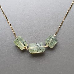 Collana Girocollo Con Catena Dorato Argento 925 E Prehnite Taglio Laser Sassi Sfaccettate A Mano
