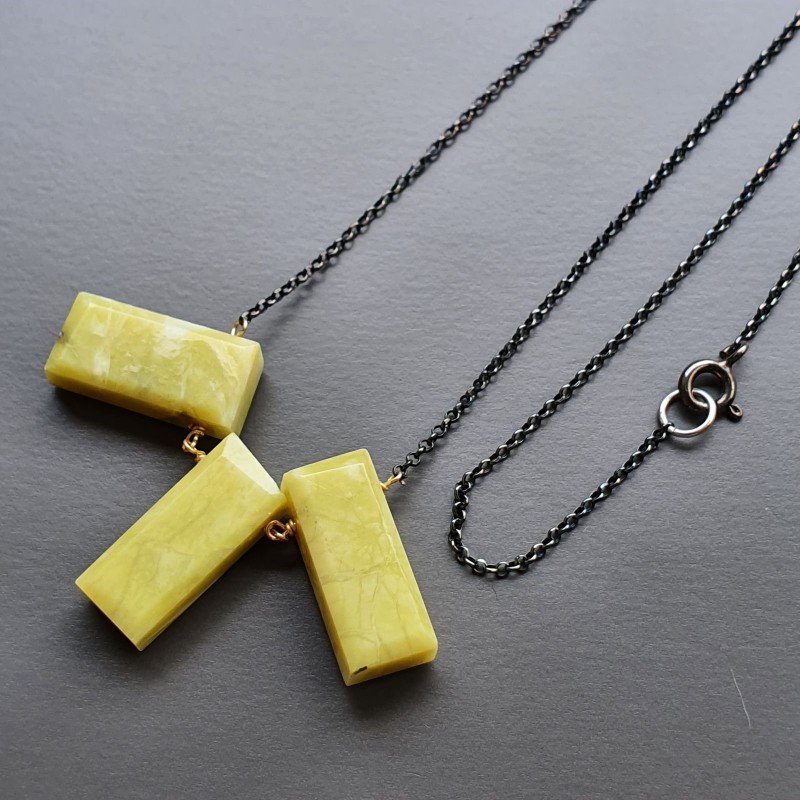 Collana Girocollo Con Catena Brunito Argento 925 E Giada Limone Taglio Rettangolo Baguette Sfaccettate A mano
