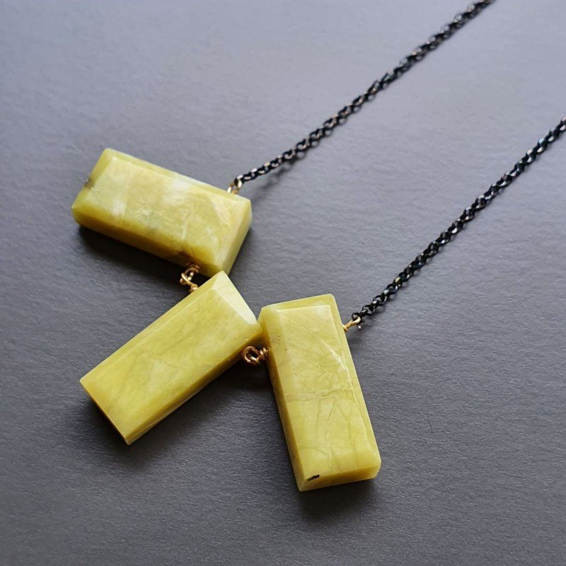 Collana Girocollo Con Catena Brunito Argento 925 E Giada Limone Taglio Rettangolo Baguette Sfaccettate A mano