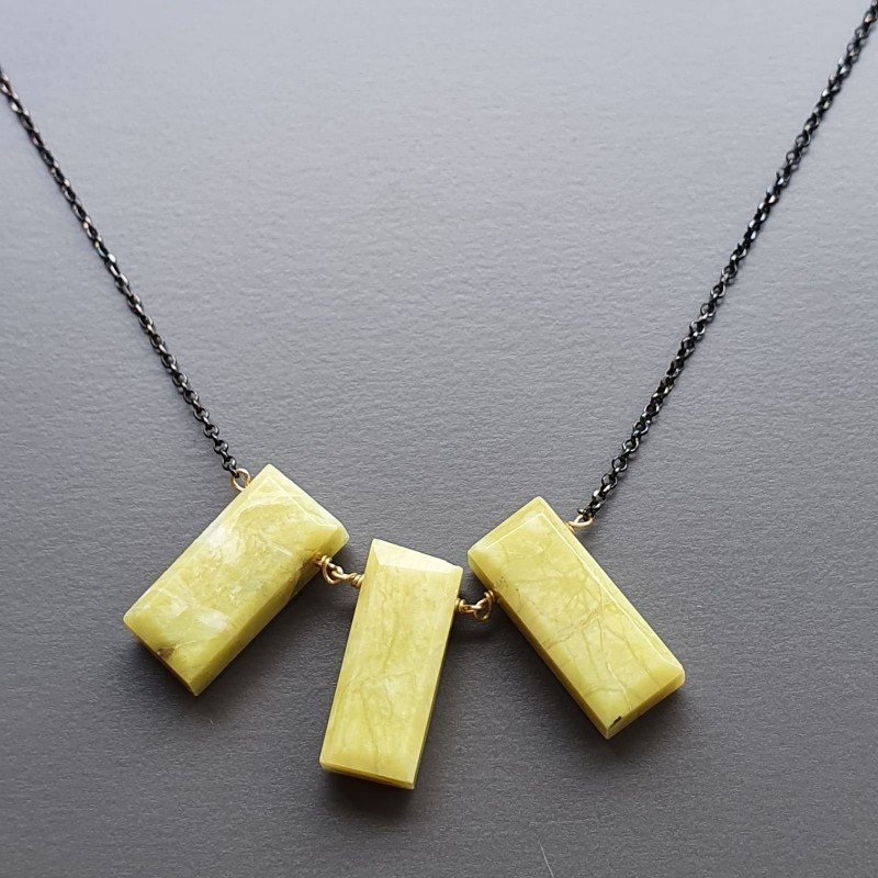 Collana Girocollo Con Catena Brunito Argento 925 E Giada Limone Taglio Rettangolo Baguette Sfaccettate A mano