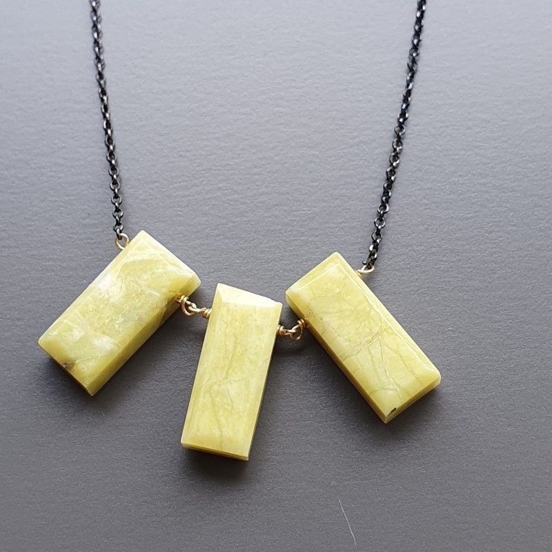 Collana Girocollo Con Catena Brunito Argento 925 E Giada Limone Taglio Rettangolo Baguette Sfaccettate A mano