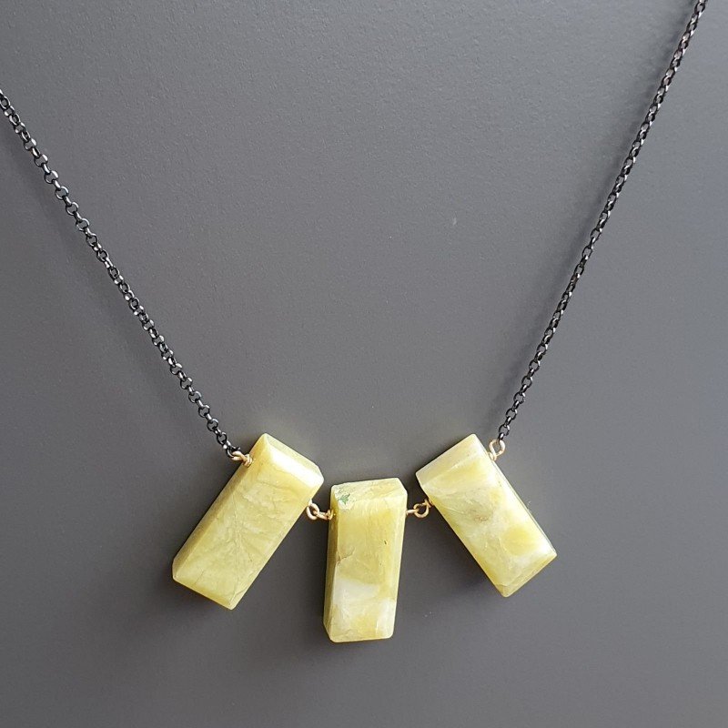 Collana Girocollo Con Catena Brunito Argento 925 E Giada Limone Taglio Rettangolo Baguette Sfaccettate A mano