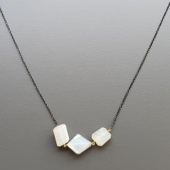 Collana Girocollo Con Catena Brunito Argento 925 E Pietra Di Luna (Adularia) Taglio Sassi Sfaccettate A mano