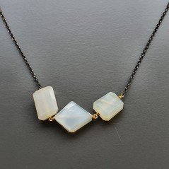 Collana Girocollo Con Catena Brunito Argento 925 E Pietra Di Luna (Adularia) Taglio Sassi Sfaccettate A mano