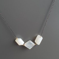 Collana Girocollo Con Catena Brunito Argento 925 E Pietra Di Luna (Adularia) Taglio Sassi Sfaccettate A mano