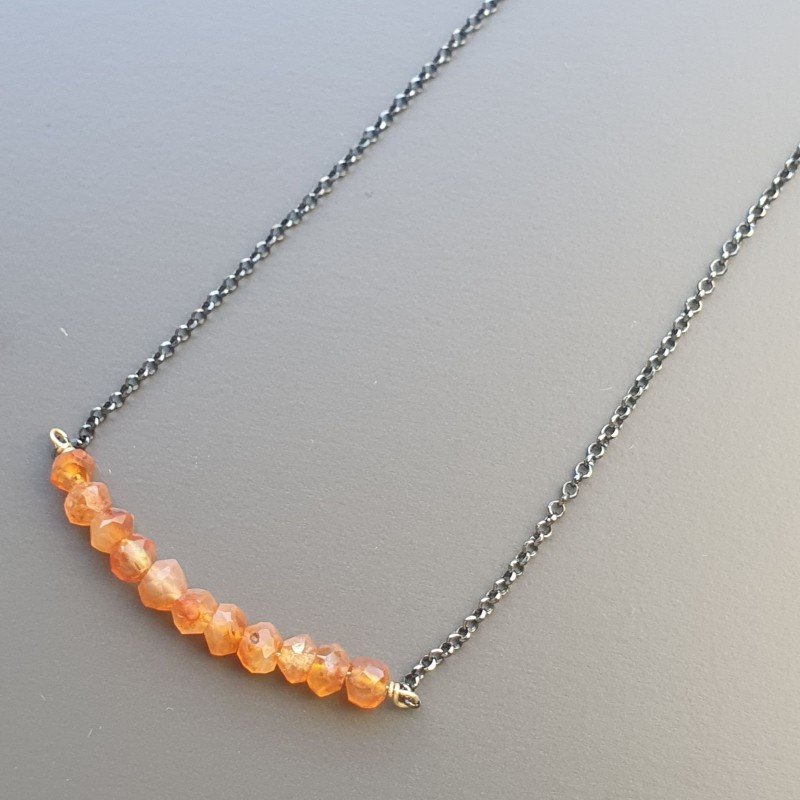 Collana Girocollo Con Catena Brunito Argento 925 E Corniola Rondelle Sfaccettate A Mano
