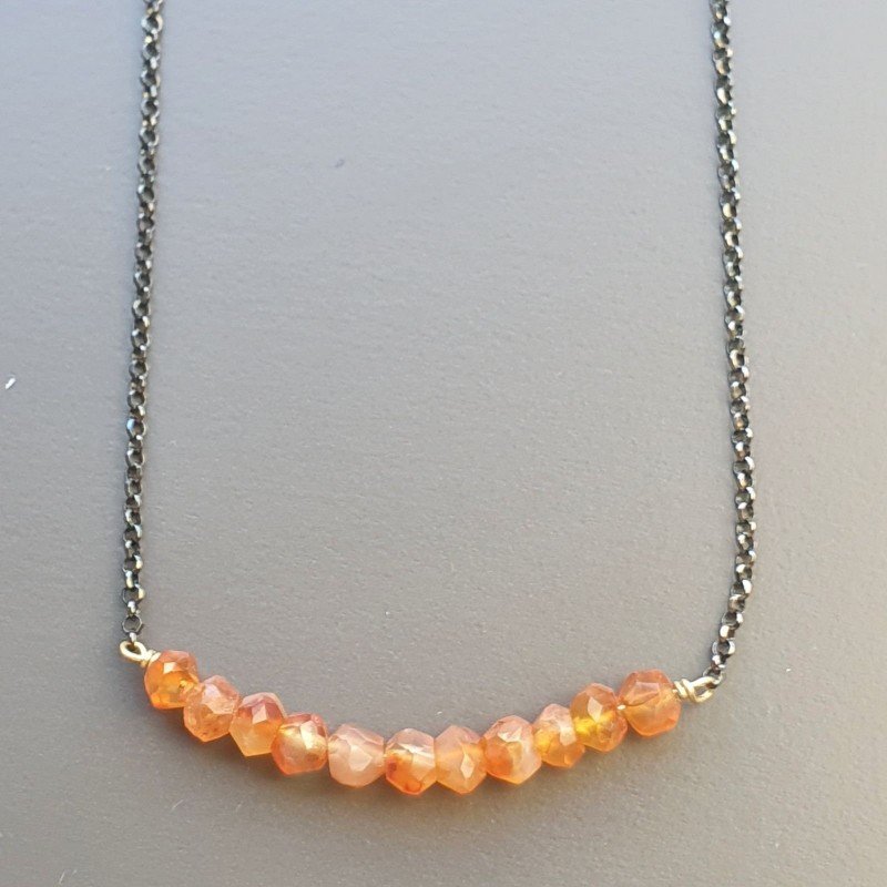 Collana Girocollo Con Catena Brunito Argento 925 E Corniola Rondelle Sfaccettate A Mano