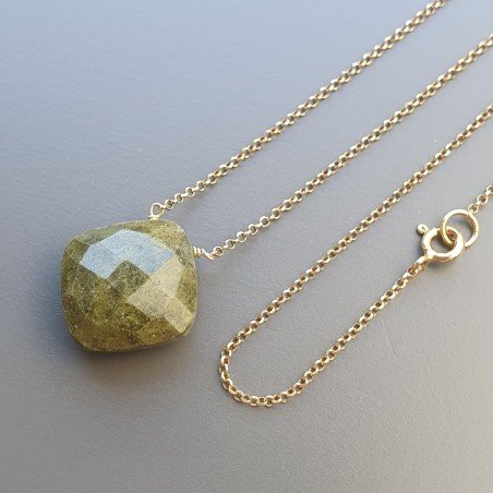 Collana Girocollo Con Catena Dorato Argento 925 E Serpentite Taglio Cuscino Quadrato Sfaccettate A mano